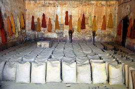 Jackets of ochre workers stained by ochre powders of many hues